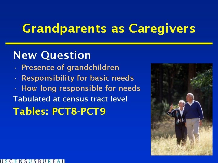 Grandparents as Caregivers New Question • Presence of grandchildren • Responsibility for basic needs