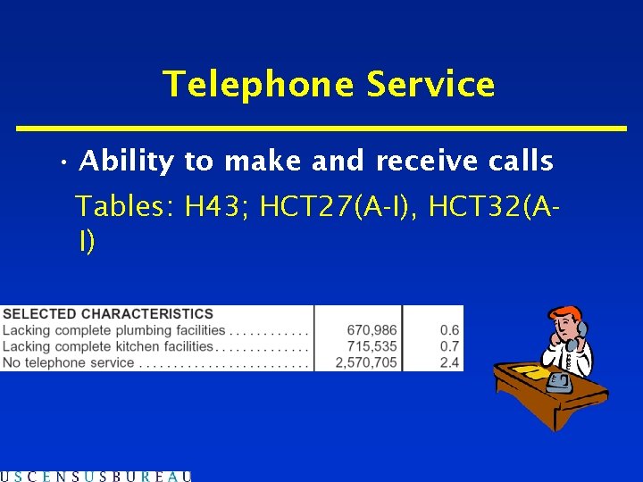 Telephone Service • Ability to make and receive calls Tables: H 43; HCT 27(A-I),