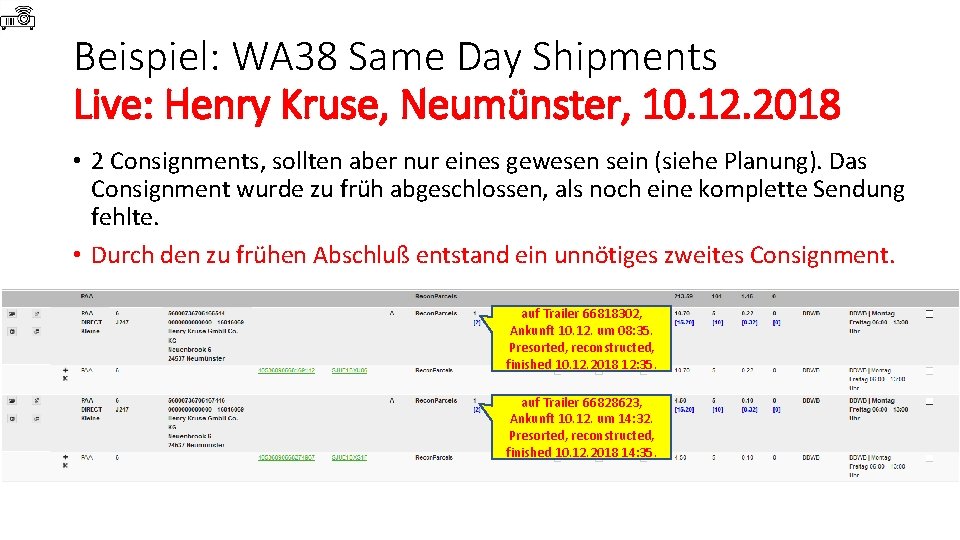 Beispiel: WA 38 Same Day Shipments Live: Henry Kruse, Neumünster, 10. 12. 2018 •