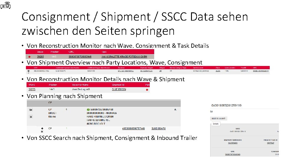 Consignment / Shipment / SSCC Data sehen zwischen den Seiten springen • Von Reconstruction