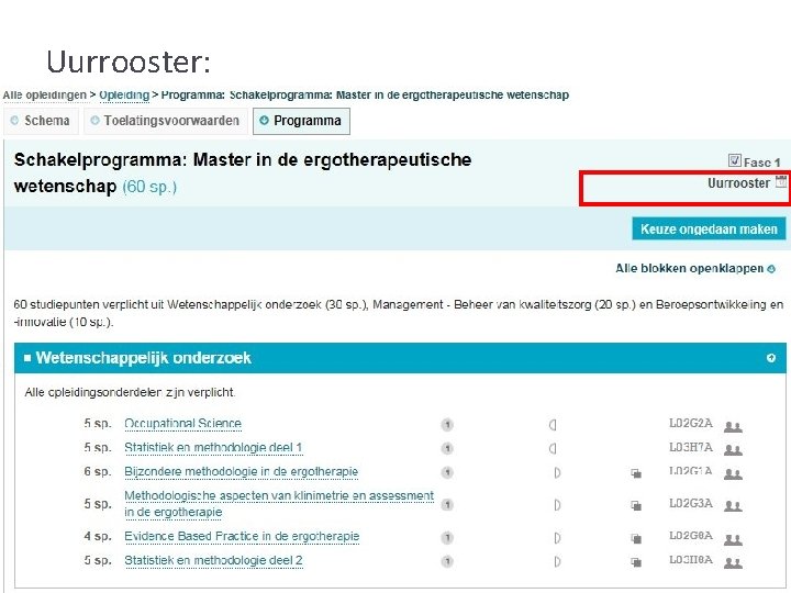 Uurrooster: Uurrooster: