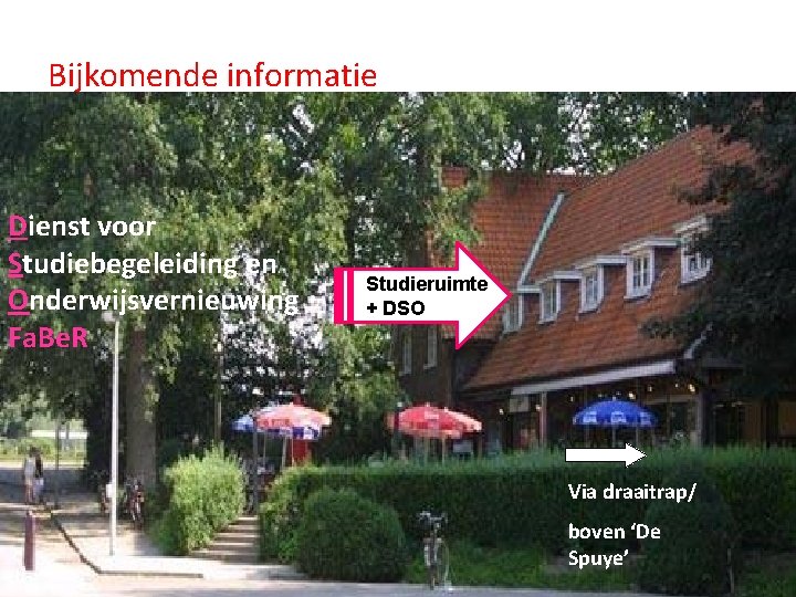 Bijkomende informatie Dienst voor Studiebegeleiding en Onderwijsvernieuwing Fa. Be. R Studieruimte + DSO Via Bijkomende informatie Dienst voor Studiebegeleiding en Onderwijsvernieuwing Fa. Be. R Studieruimte + DSO Via