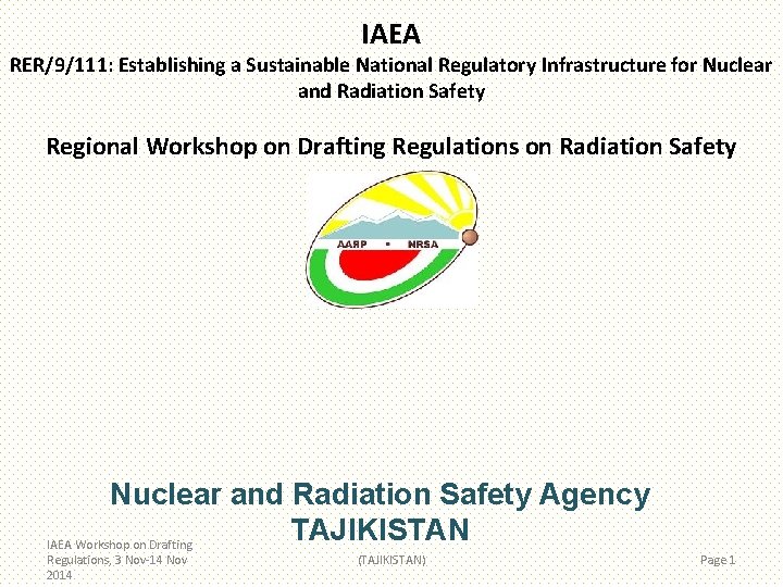 IAEA RER/9/111: Establishing a Sustainable National Regulatory Infrastructure for Nuclear and Radiation Safety Regional