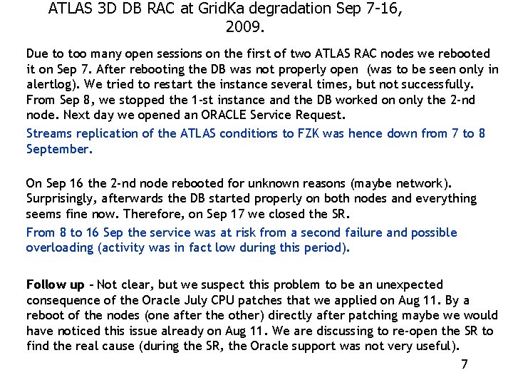 ATLAS 3 D DB RAC at Grid. Ka degradation Sep 7 -16, 2009. Due