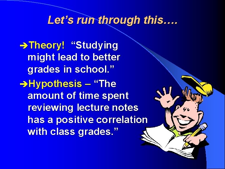 Let’s run through this…. èTheory! “Studying might lead to better grades in school. ”