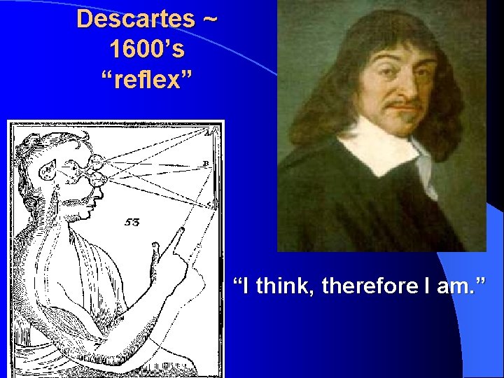 Descartes ~ 1600’s “reflex” “I think, therefore I am. ” 