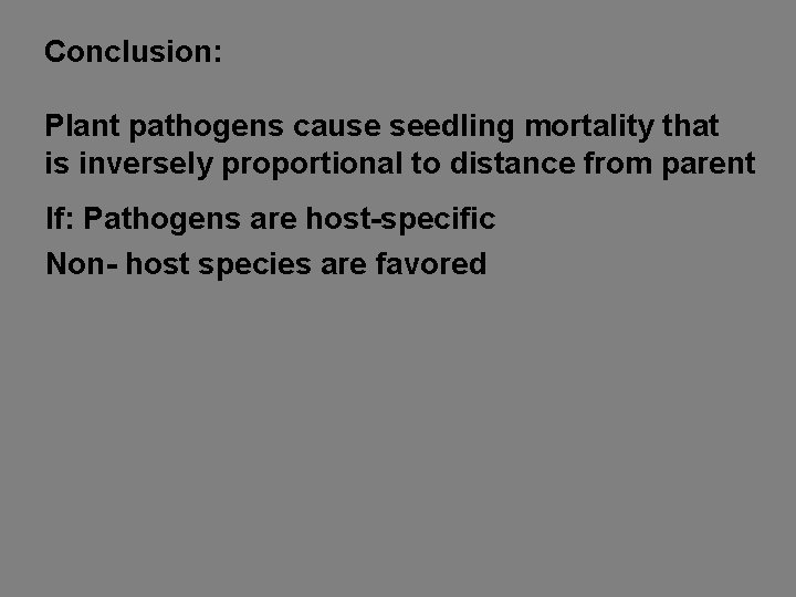 Conclusion: Plant pathogens cause seedling mortality that is inversely proportional to distance from parent