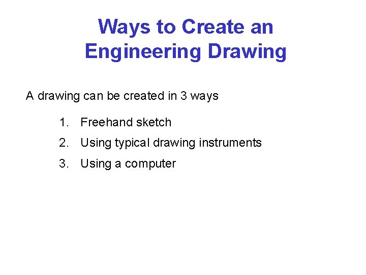 Ways to Create an Engineering Drawing A drawing can be created in 3 ways
