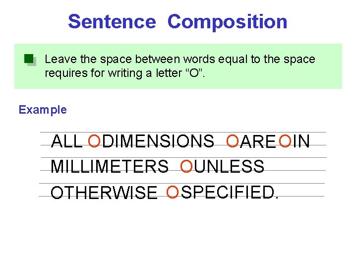 Sentence Composition Leave the space between words equal to the space requires for writing