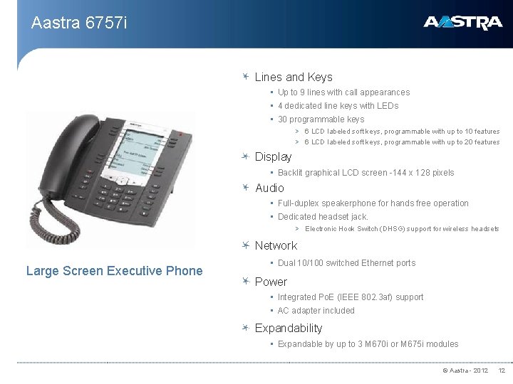 Aastra 6757 i Lines and Keys • Up to 9 lines with call appearances