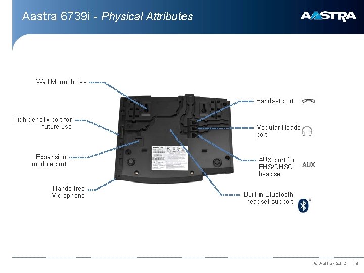 Aastra 6739 i - Physical Attributes Wall Mount holes Handset port High density port
