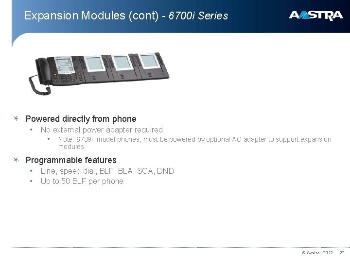 Expansion Modules (cont) - 6700 i Series Powered directly from phone • No external