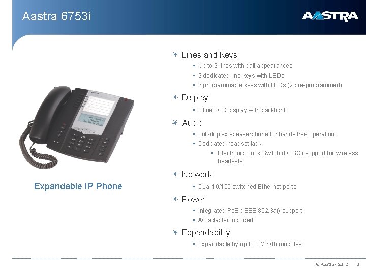 Aastra 6753 i Lines and Keys • Up to 9 lines with call appearances