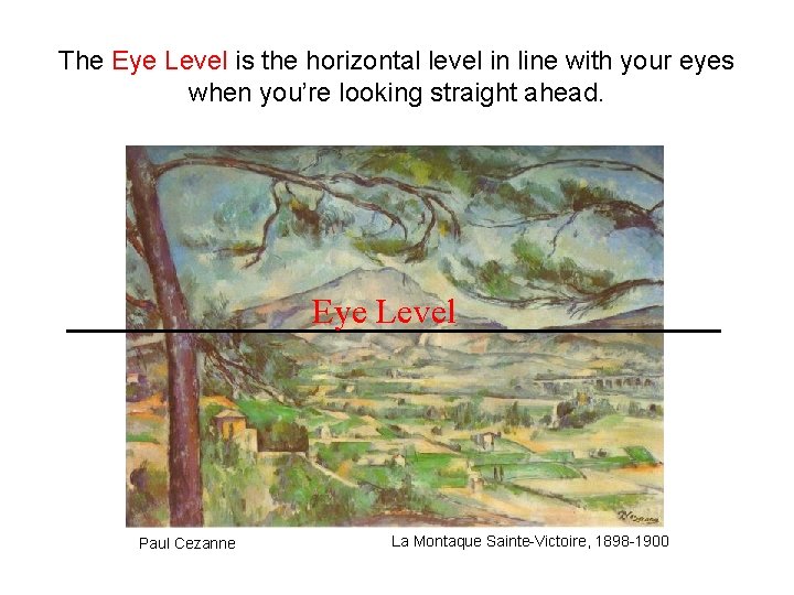 The Eye Level is the horizontal level in line with your eyes when you’re The Eye Level is the horizontal level in line with your eyes when you’re