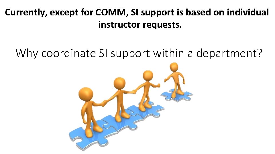 Currently, except for COMM, SI support is based on individual instructor requests. Why coordinate