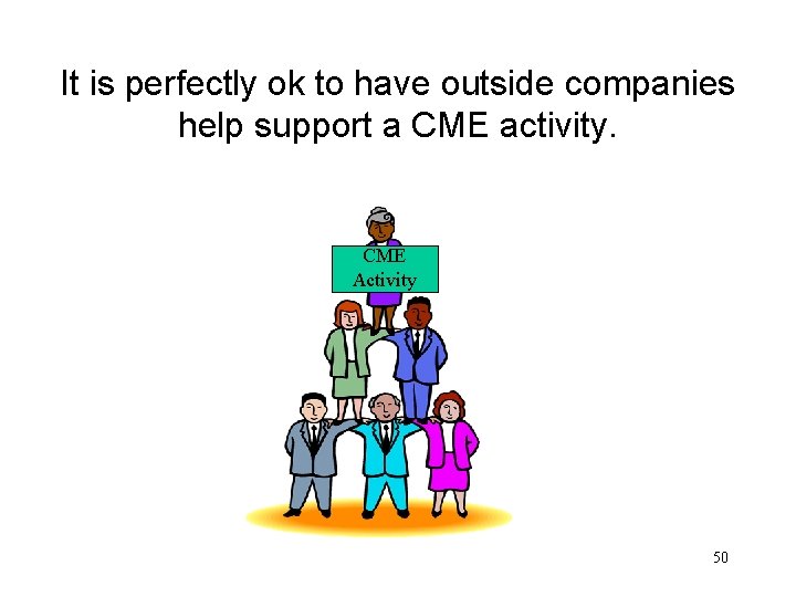 It is perfectly ok to have outside companies help support a CME activity. CME