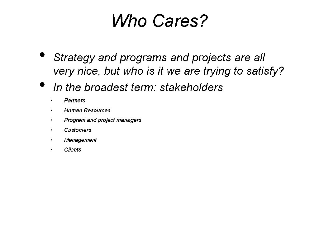 Who Cares? • Strategy and programs and projects are all very nice, but who