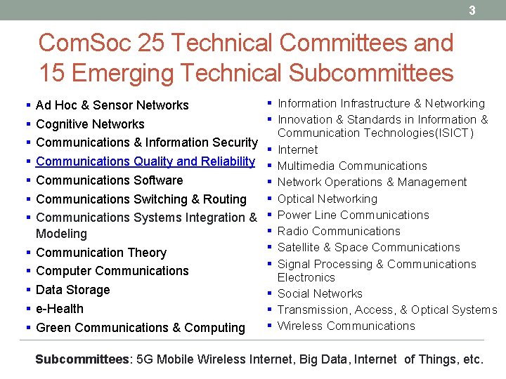 3 Com. Soc 25 Technical Committees and 15 Emerging Technical Subcommittees § § §