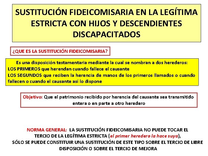 SUSTITUCIÓN FIDEICOMISARIA EN LA LEGÍTIMA ESTRICTA CON HIJOS Y DESCENDIENTES DISCAPACITADOS ¿QUE ES LA