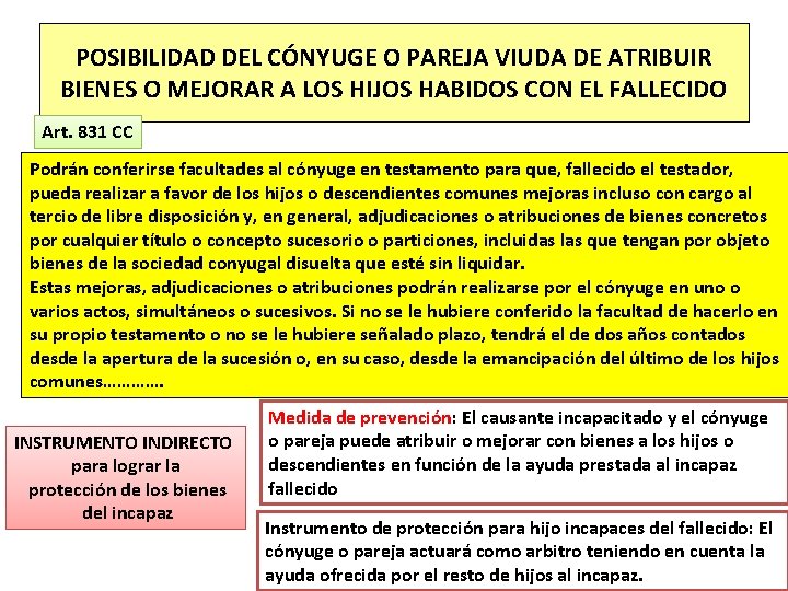 POSIBILIDAD DEL CÓNYUGE O PAREJA VIUDA DE ATRIBUIR BIENES O MEJORAR A LOS HIJOS