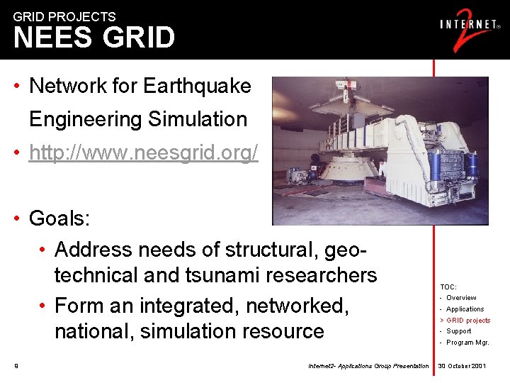GRID PROJECTS NEES GRID • Network for Earthquake Engineering Simulation • http: //www. neesgrid.