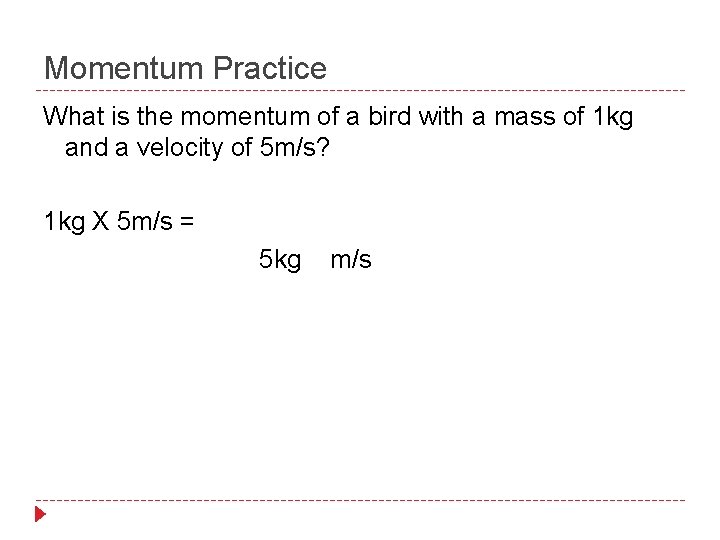 Momentum Practice What is the momentum of a bird with a mass of 1