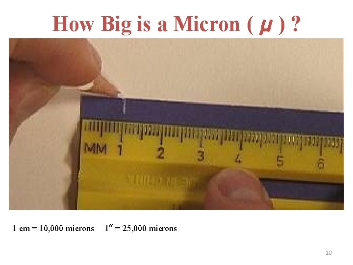 How Big is a Micron ( µ ) ? 1 cm = 10, 000