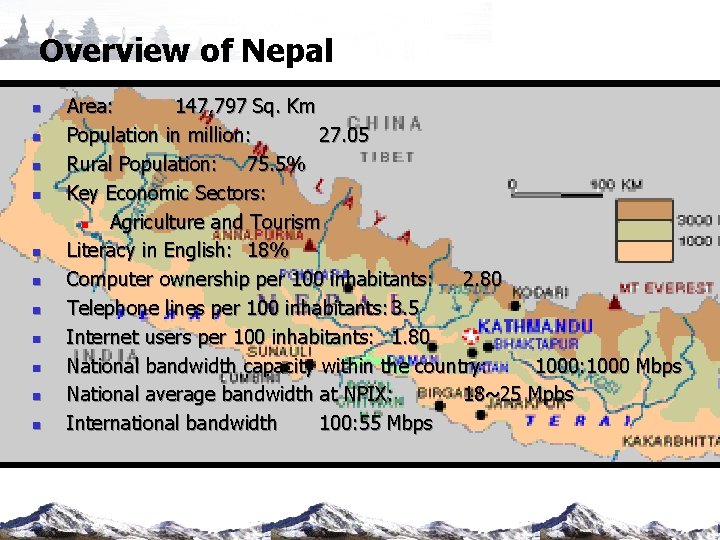 Overview of Nepal n n n Area: 147, 797 Sq. Km Population in million: