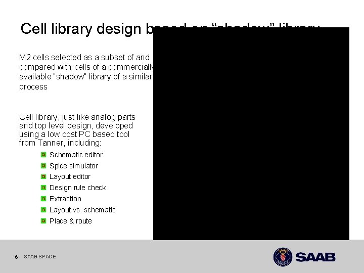 Cell library design based on “shadow” library M 2 cells selected as a subset