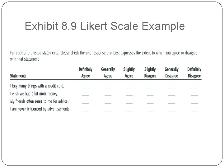 Exhibit 8. 9 Likert Scale Example 