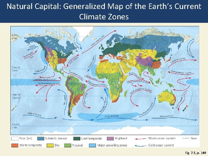 Natural Capital: Generalized Map of the Earth’s Current Climate Zones Fig. 7 -2, p.
