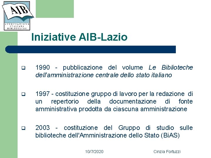 Iniziative AIB-Lazio q 1990 - pubblicazione del volume Le Biblioteche dell'amministrazione centrale dello stato