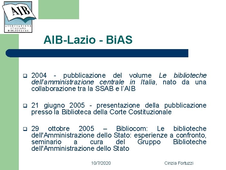 AIB-Lazio - Bi. AS q 2004 - pubblicazione del volume Le biblioteche dell’amministrazione centrale