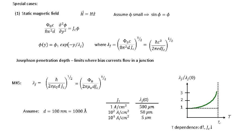 Special cases: (1) Static magnetic field Josephson penetration depth – limits where bias currents