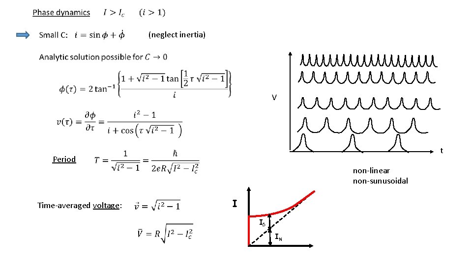  (neglect inertia) V Period t non-linear non-sunusoidal Time-averaged voltage: I IS IN 