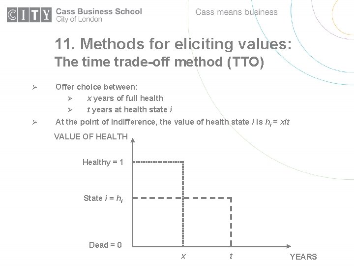 11. Methods for eliciting values: The time trade-off method (TTO) Ø Offer choice between: