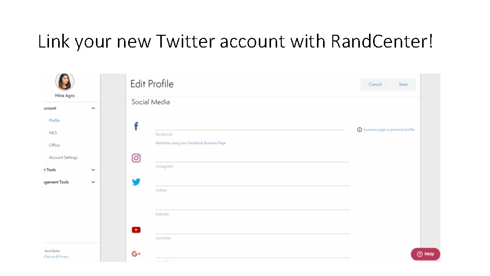 Link your new Twitter account with Rand. Center! 