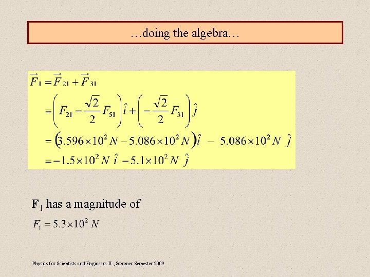 …doing the algebra… F 1 has a magnitude of Physics for Scientists and Engineers