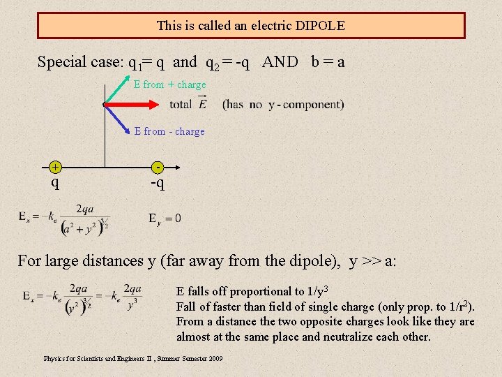 This is called an electric DIPOLE Special case: q 1= q and q 2