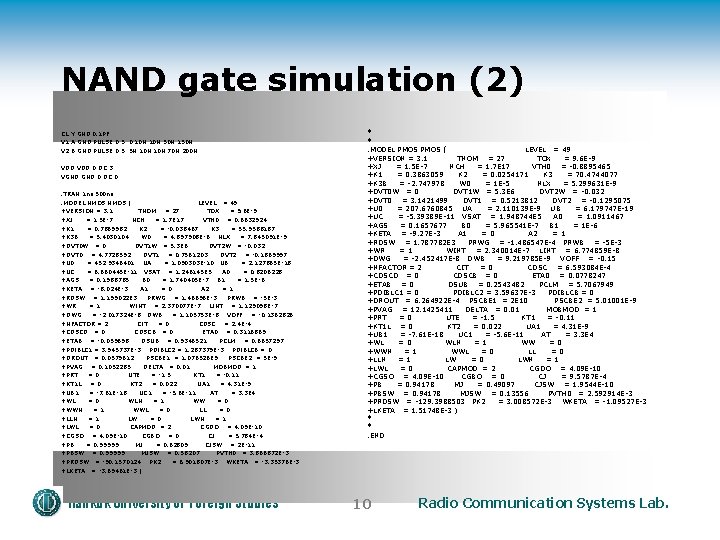 NAND gate simulation (2) CL Y GND 0. 1 PF V 1 A GND