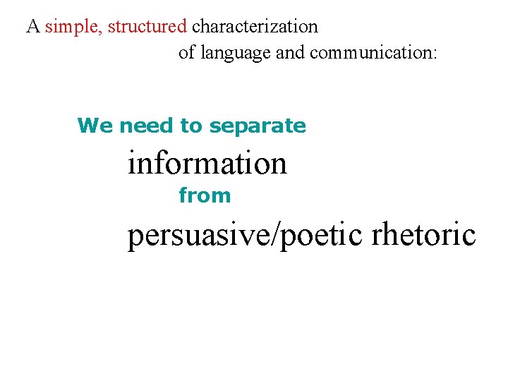 A simple, structured characterization of language and communication: We need to separate information from