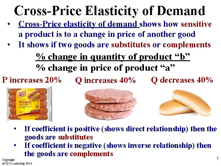 Cross-Price Elasticity of Demand • Cross-Price elasticity of demand shows how sensitive a product
