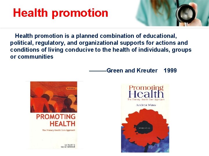 Health promotion is a planned combination of educational, political, regulatory, and organizational supports for