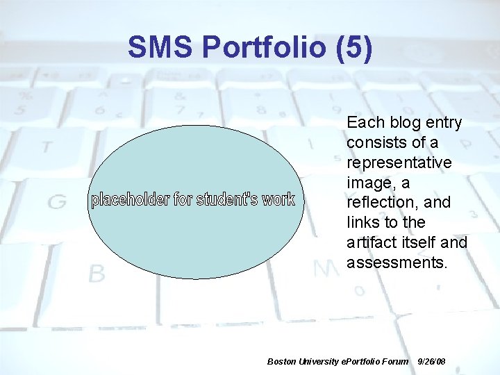 SMS Portfolio (5) Each blog entry consists of a representative image, a reflection, and