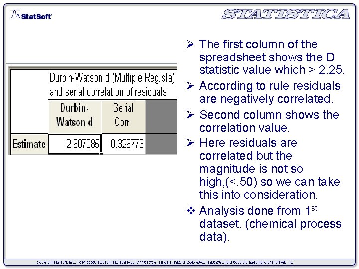 Ø The first column of the spreadsheet shows the D statistic value which >