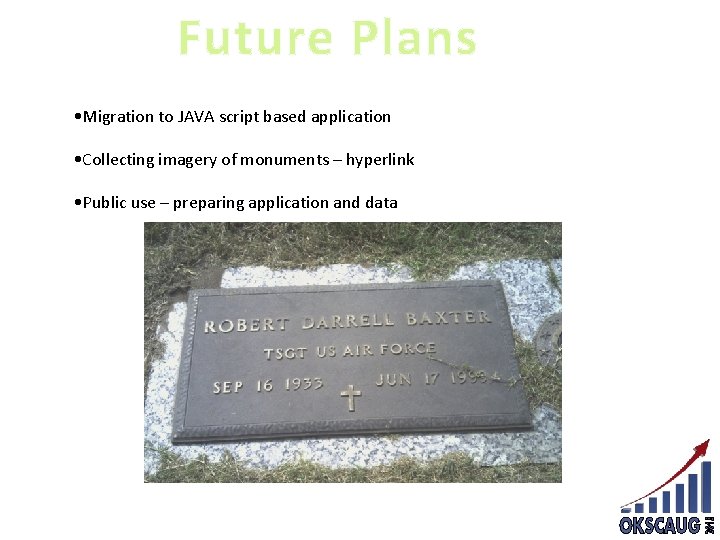 Future Plans • Migration to JAVA script based application • Collecting imagery of monuments Future Plans • Migration to JAVA script based application • Collecting imagery of monuments