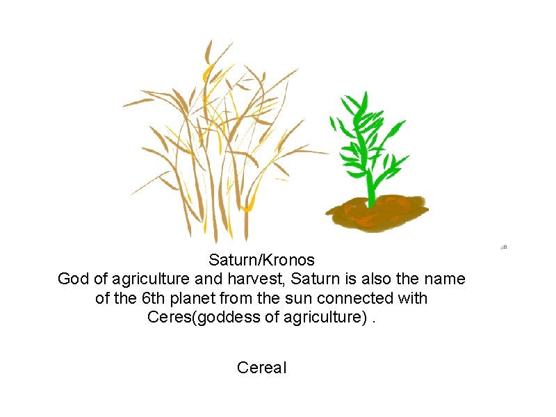 Saturn/Kronos God of agriculture and harvest, Saturn is also the name of the 6