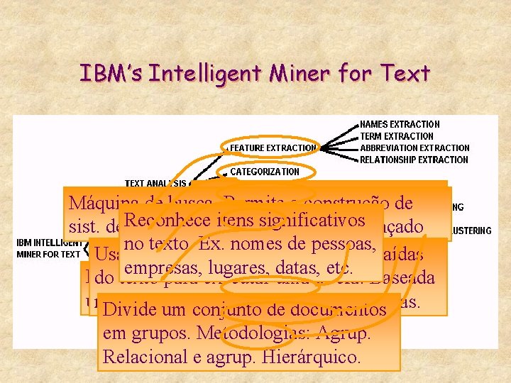 IBM’s Intelligent Miner for Text Examina numa página Web Máquina de busca. Aplicativo Permite