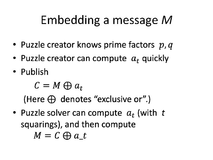 Embedding a message M • 