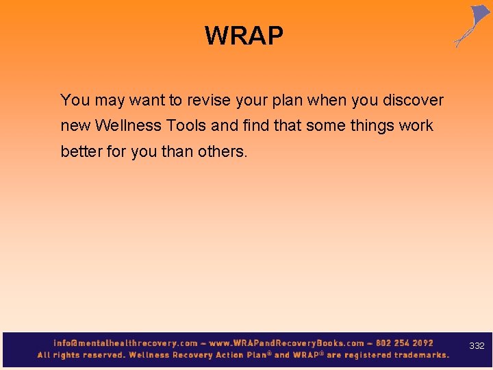WRAP You may want to revise your plan when you discover new Wellness Tools